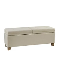 Upholstered Storage Bench with Tufted Split Top and Solid Wood Legs for Entryway or Bedroom-The Pop Home