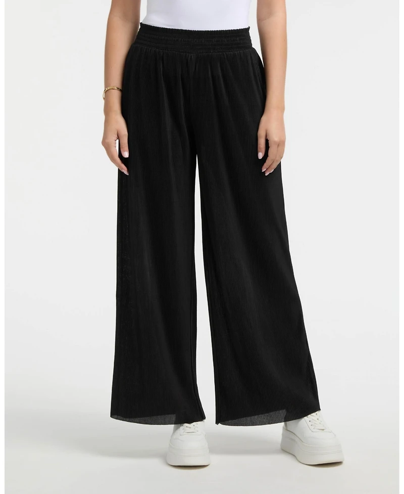 Ellen Tracy Women's Smocked Waist Wide Leg Plisse Pant