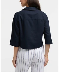 Ellen Tracy Women's 3/4 Sleeve Notch Collar Top