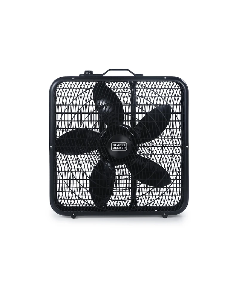 Black+Decker 20” Box Fan with 3 Speed Settings, Powerful 80W Motor, 5-Blade Box Fan with Carry Handle, Black