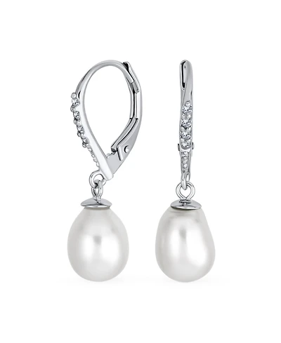 Bling Jewelry Simple Cz Pearl Teardrop Dangle Earrings Sterling Silver Lever back