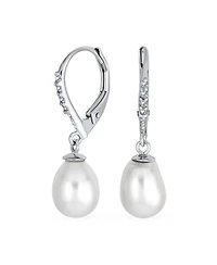 Bling Jewelry Simple Cz Pearl Teardrop Dangle Earrings Sterling Silver Lever back
