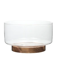 Gibson Home Wildgreens Large Glass Salad Bowl Set with Acacia Wood Base and Acacia Serving Utensils