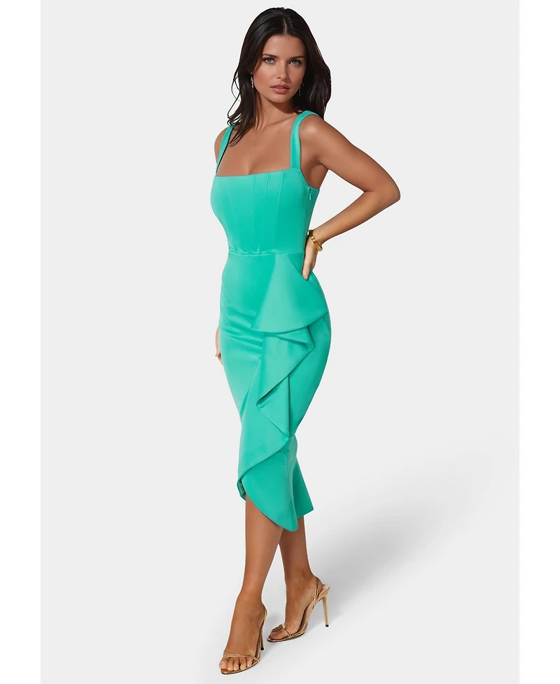 Bebe Women's Scuba Bustier Ruffle Wrap Dress