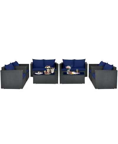 Pcs Patio Rattan Furniture Set Cushioned Sofa Chair Coffee Table