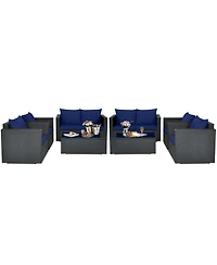 Pcs Patio Rattan Furniture Set Cushioned Sofa Chair Coffee Table