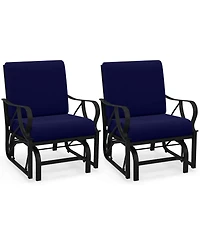 2 Pcs Patio Rocking Chair with Cushion Heavy-Duty Metal Frame Smooth Glider Outdoor