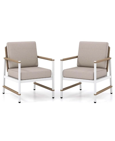 2 Pcs Patio Sofa Set with Thick Cushions Modern Bistro Set for Poolside