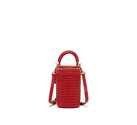 Susu Red Leather Purse Mini Crossbody Bag Weave Small Bucket Bag Women's Handbag