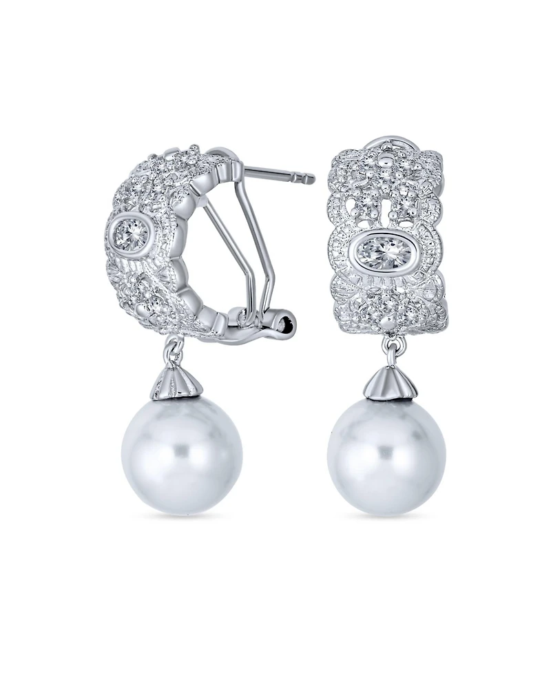 Bling Jewelry Elegant Dangle Chandelier Earrings with Cz White Glass Ball Pearl Drops