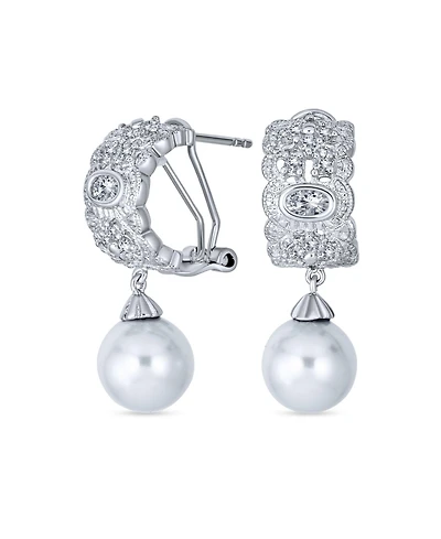 Bling Jewelry Elegant Dangle Chandelier Earrings with Cz White Glass Ball Pearl Drops