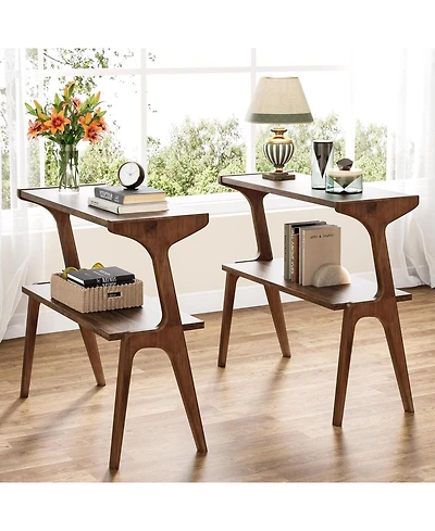 Tribesigns Set of 2 Narrow Side Table for Living Room, Farmhouse Slim End Table with Storage Shelves, for Bedroom, Small Spaces, Easy Assembly
