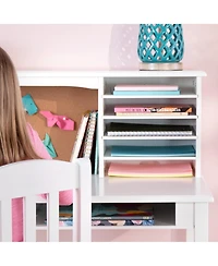 Guidecraft Kids' Media Desk with Hutch and Chair Set – Natural: Kids Table Set, Computer Storage Hutch, Bedroom Furnit