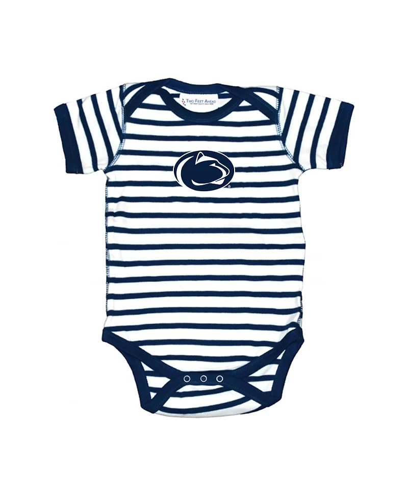 Two Feet Ahead Newborn Infant Navy Penn State Nittany Lions Stripe Shoulder Bodysuit