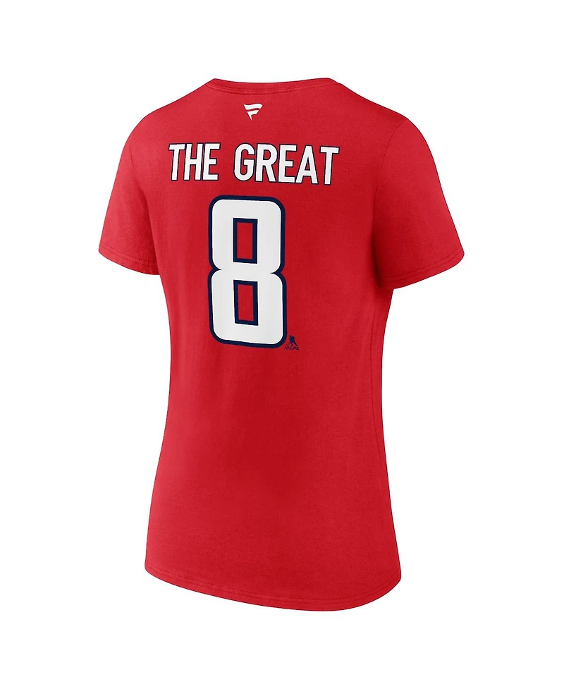 Fanatics Women's Alexander Ovechkin Athletic Red Washington Capitals Nhl All-Time Leading Goal Scorer The Great 8 Name Number V-Neck T-Shirt