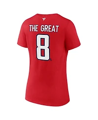 Fanatics Women's Alexander Ovechkin Athletic Red Washington Capitals Nhl All-Time Leading Goal Scorer The Great 8 Name Number V-Neck T-Shirt