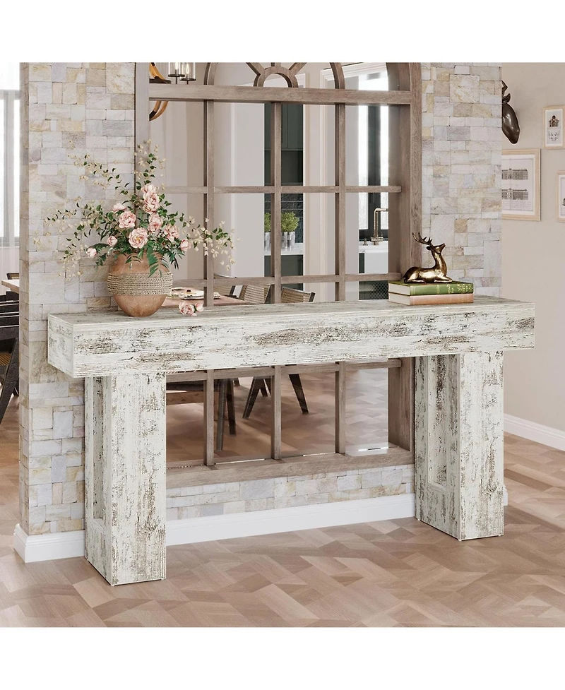 Tribesigns 63-Inch Long Console Table, Farmhouse Wooden Sofa Table Behind The Couch, Narrow Entryway Table for Entrance, Hallway, Living Room (Distres