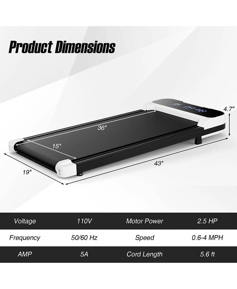 2.5HP Under Desk Treadmill with Remote Control and 3 Countdown Modes
