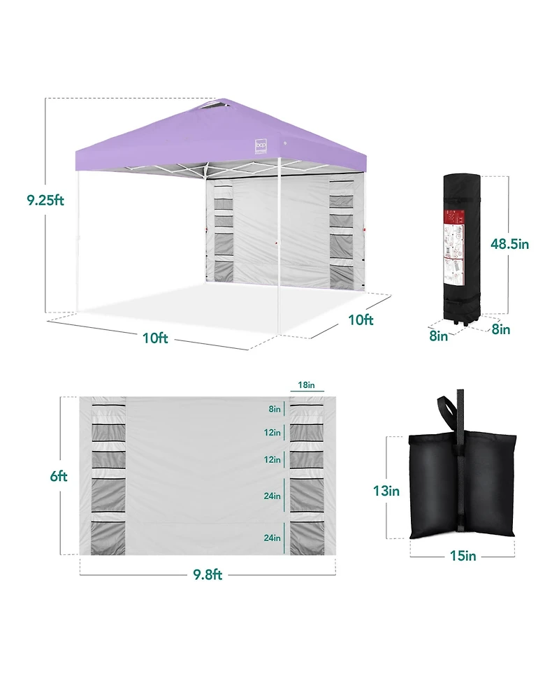 Best Choice Products 10x10ft Easy Setup Pop Up Canopy, Portable Tent w/ Side Wall, 1-Button Push