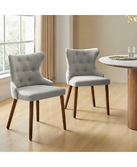 Pedro Mid-Century Modern Waterproof Button-Tufted Dining Chair with Wingback and Solid Wood Legs,Set of 2