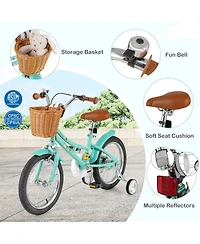 16 Inch Kids Bike Retro Bicycle with Adjustable Height and Basket for Ages 4-8 Years Old
