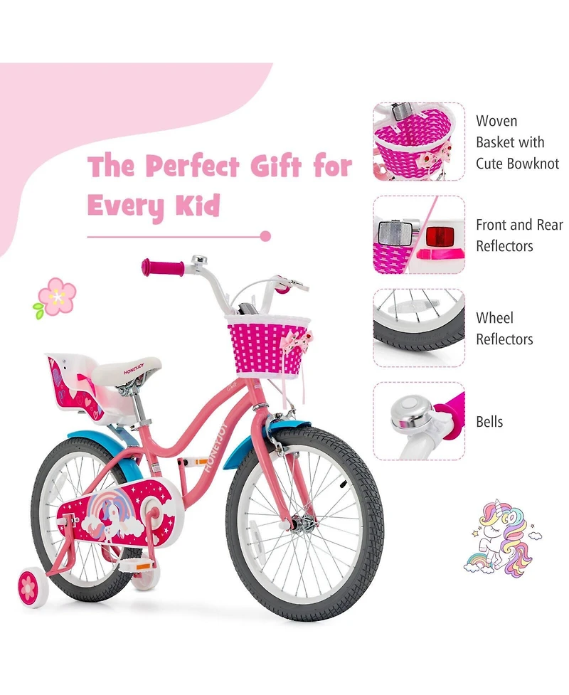 Kids Bicycle with Training Wheels and Basket for Boys and Girls Age 3-9 Years