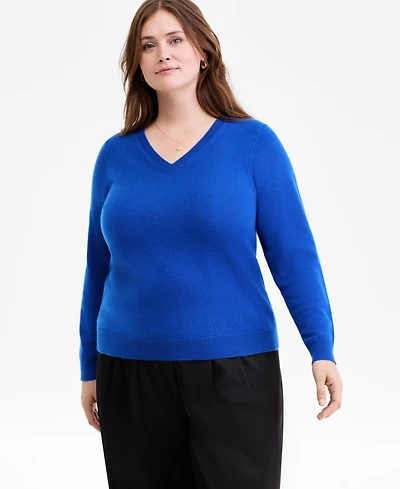 Charter Club Plus 100% Cashmere V-Neck Sweater, Macy's Exclusive