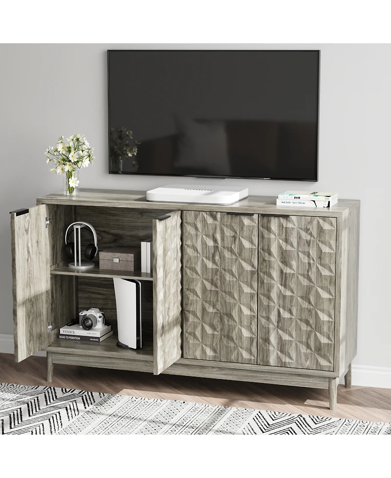 Streamdale Modern Grey Buffet Cabinet with 4 Doors