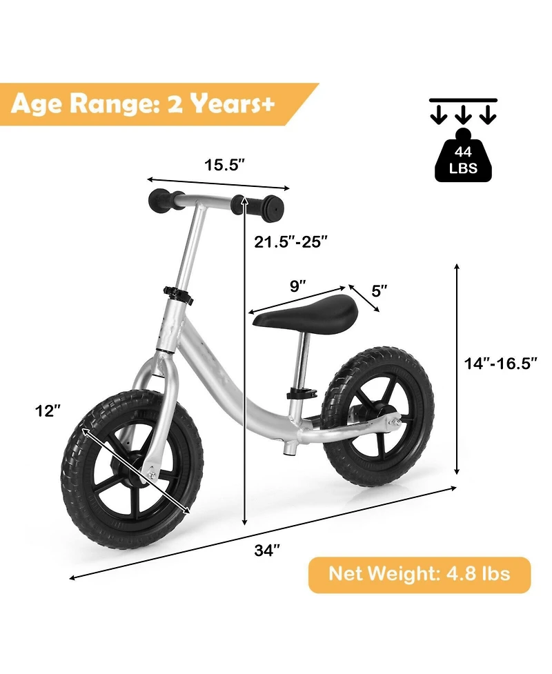 Aluminum Adjustable No Pedal Balance Bike for Kids Age 2+ Years Old