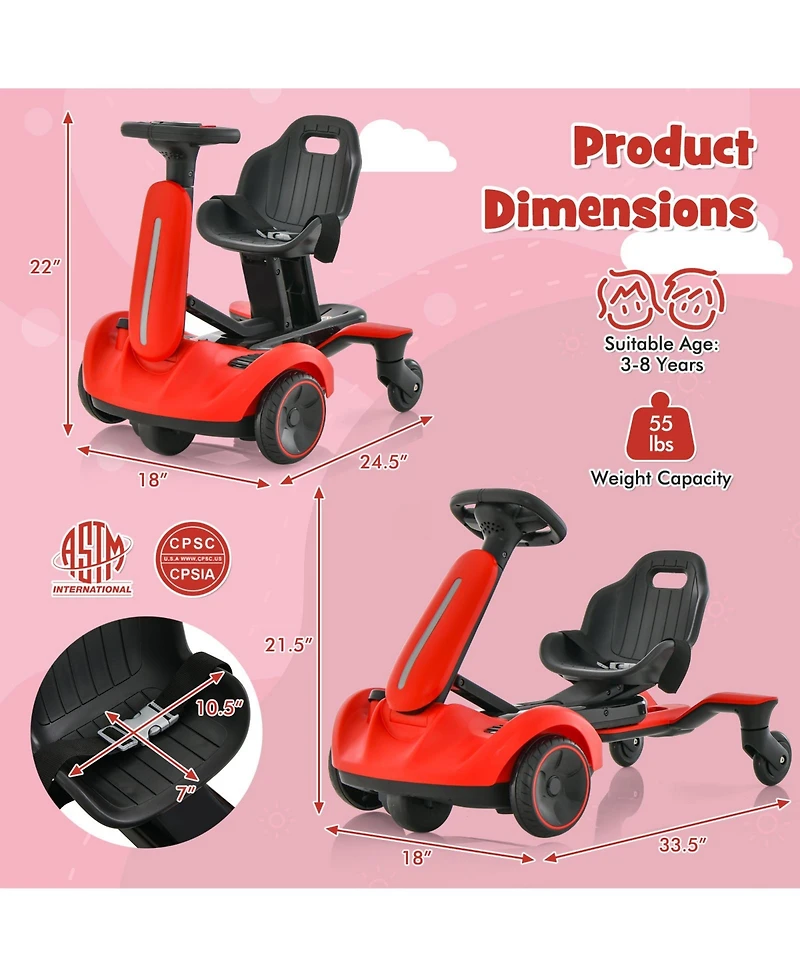 6V Kids Ride on Drift Car with 360° Spin and 2 Adjustable Heights