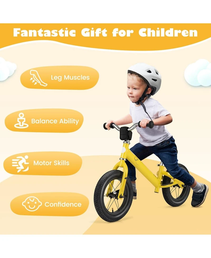 12 Inch Toddler Balance Bike with Height Adjustable Handlebar and Seat