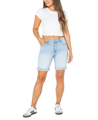 Celebrity Pink Juniors' Cuffed Hem Bermuda Denim Shorts