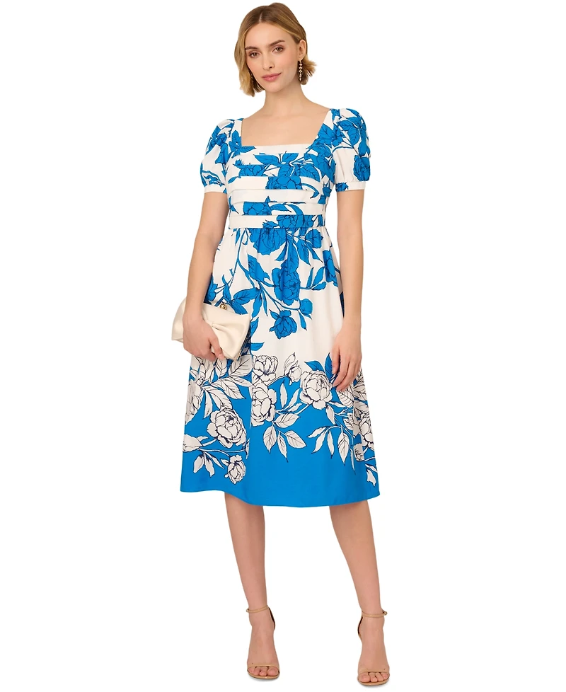 Adrianna Papell Women's Floral-Print Square-Neck A-Line Dress