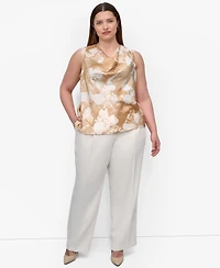 Dkny Plus Printed Cowlneck Sleeveless Blouse