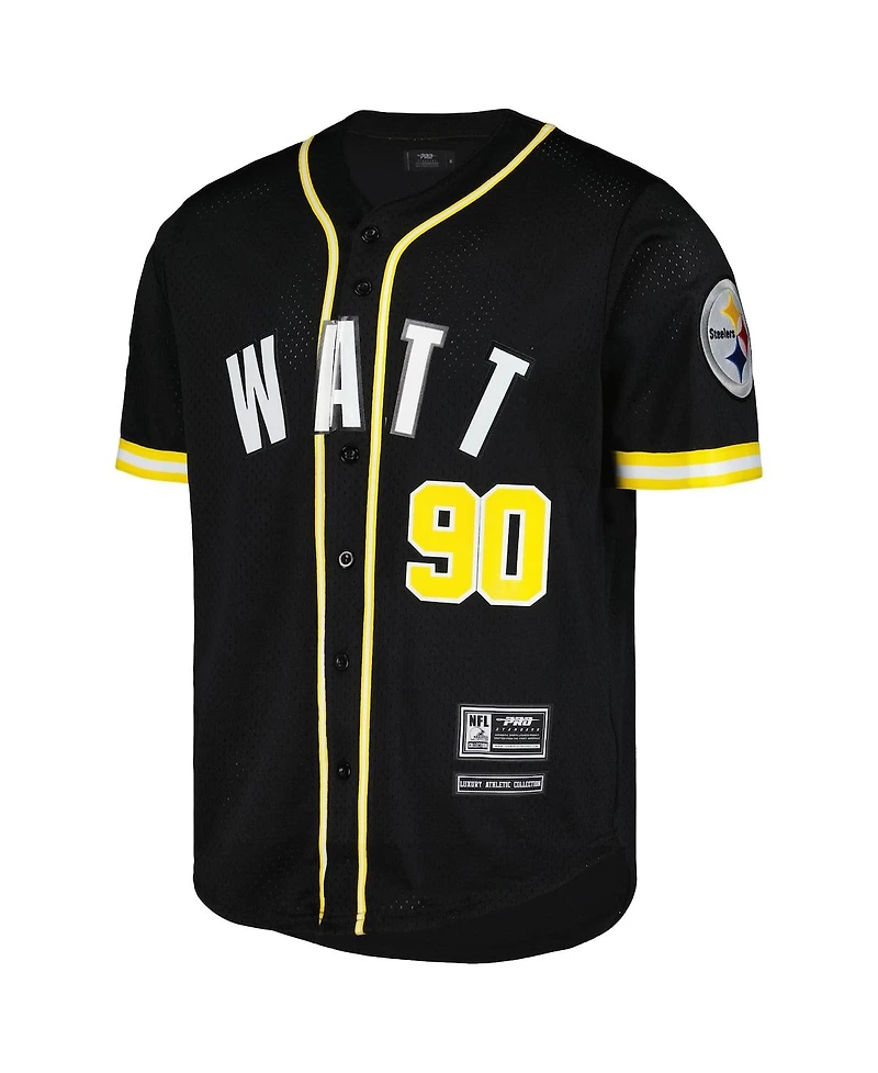 Pro Standard Men's T.j. Watt Black Pittsburgh Steelers Mesh Button-Up Baseball Jersey