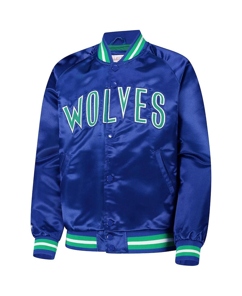 Mitchell & Ness Big Boys and Girls Royal Minnesota Timberwolves Hardwood Classics Satin Raglan Full-Snap Jacket