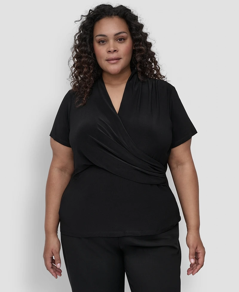 Dkny Plus Short-Sleeve Faux-Wrap Top