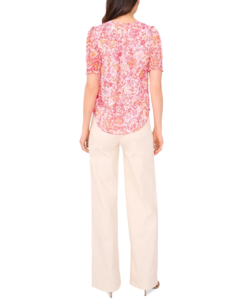 Sam & Jess Petite Printed Puff-Sleeve Pintuck Blouse