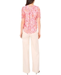 Sam & Jess Petite Printed Puff-Sleeve Pintuck Blouse