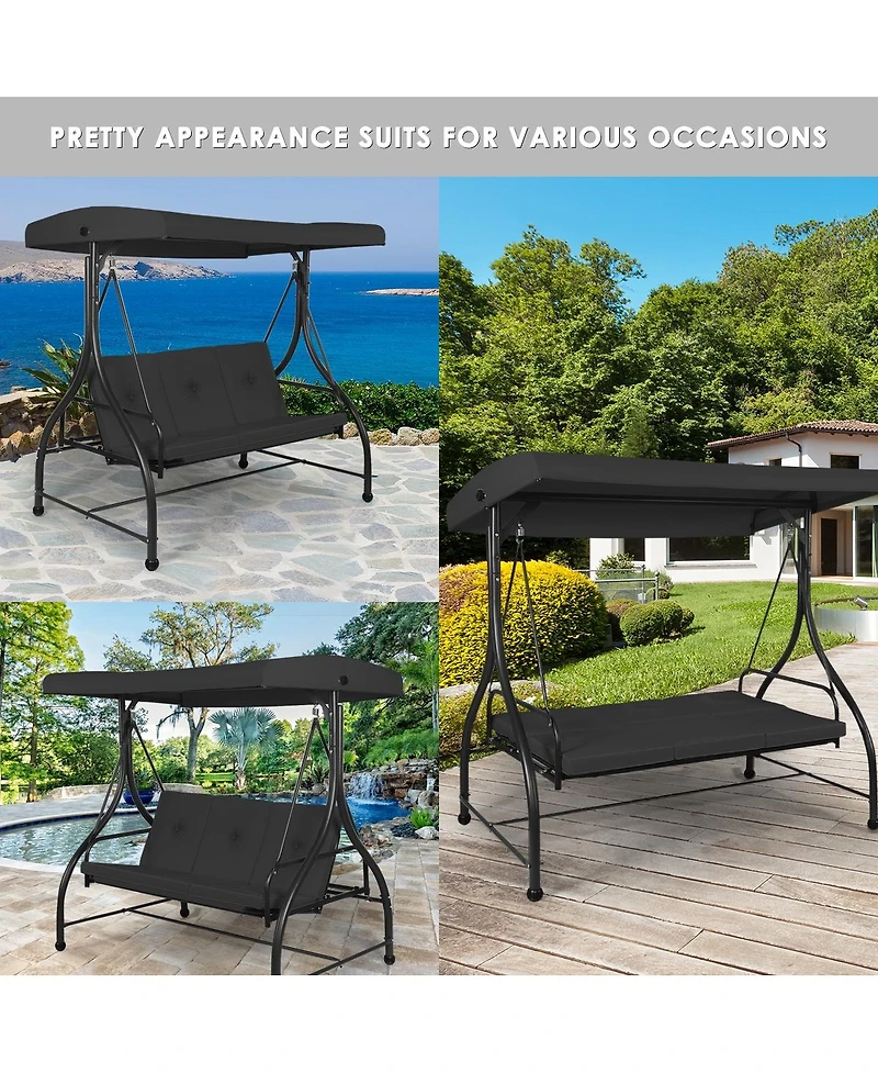 3 Seats Outdoor Swing Hammock with Adjustable Tilt Canopy