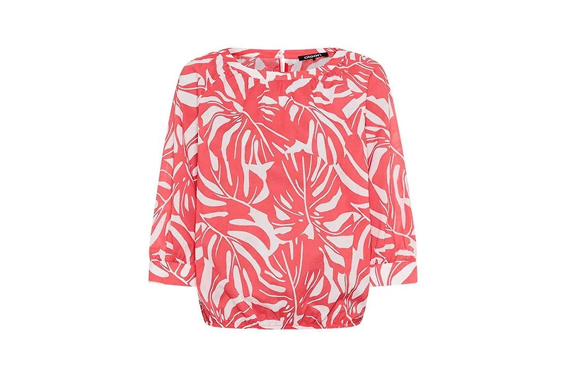 Olsen Women's Boat Neck Palm Statement Blouse
