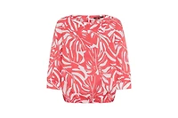 Olsen Women's Boat Neck Palm Statement Blouse