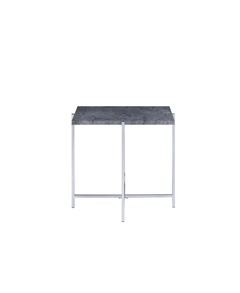 Industrial Style Faux Marble Rectangular End Table with Wood and Metal Frame