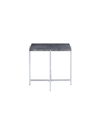 Industrial Style Faux Marble Rectangular End Table with Wood and Metal Frame
