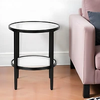 Industrial Steel Round End Table with Shelf – Modern Side Table for Living Room