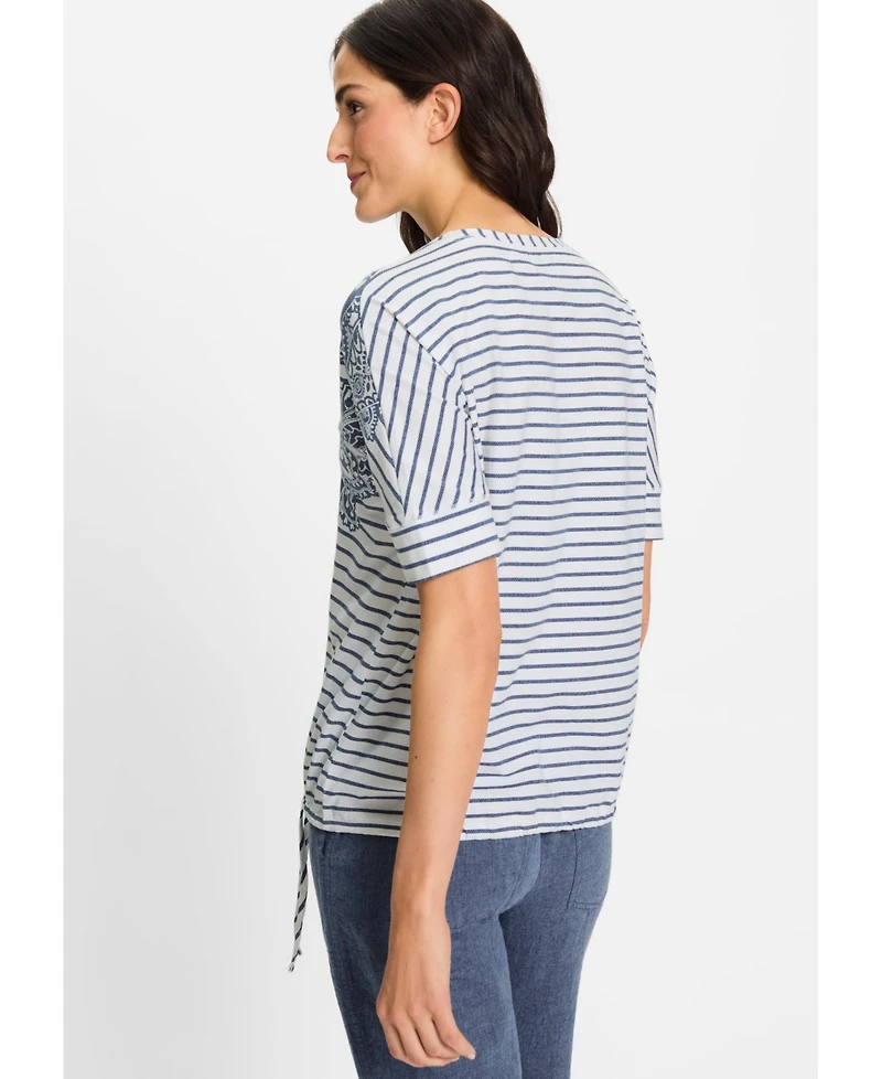 Olsen Women's Paisley Denim and Stripe T-Shirt