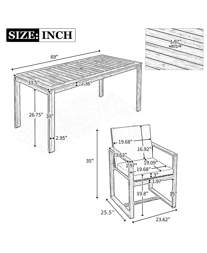 Mondawe Patio Dining Set Outdoor Dining Table and Chair Set with and Removable Cushions for Patio