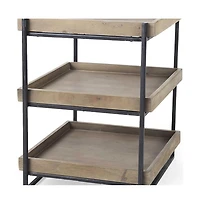 Rustic Solid Wood Square End Table with Two Shelves for Storage