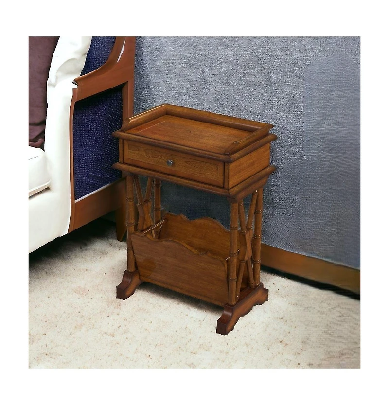 Solid & Manufactured Wood Side Table with Storage Drawer and Magazine Holder