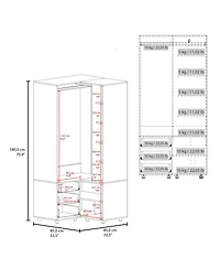 Granger Armoire, 1 Door, 3 Drawers, 7 Shelves, 10 Legs, White